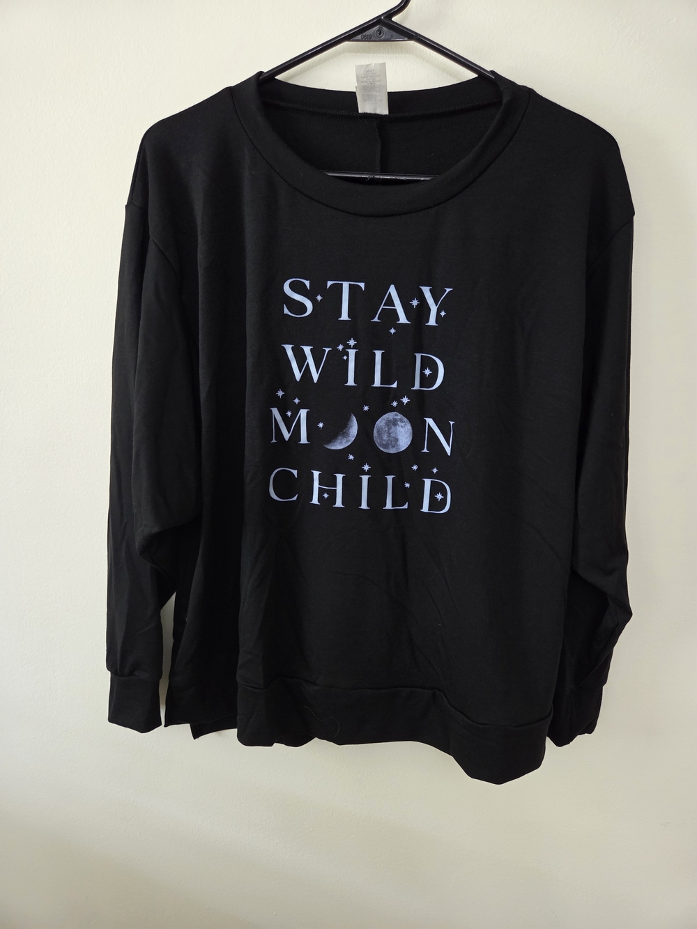 Sew In Love Black Sweatshirt w/ Light Blue 'Stay Wild Moon Child' Graphic-Small